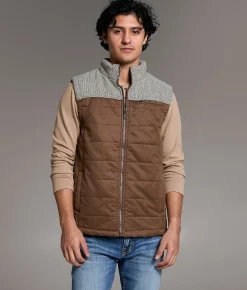 Tops | BKE Color Block Quilted Vest Brown Beige