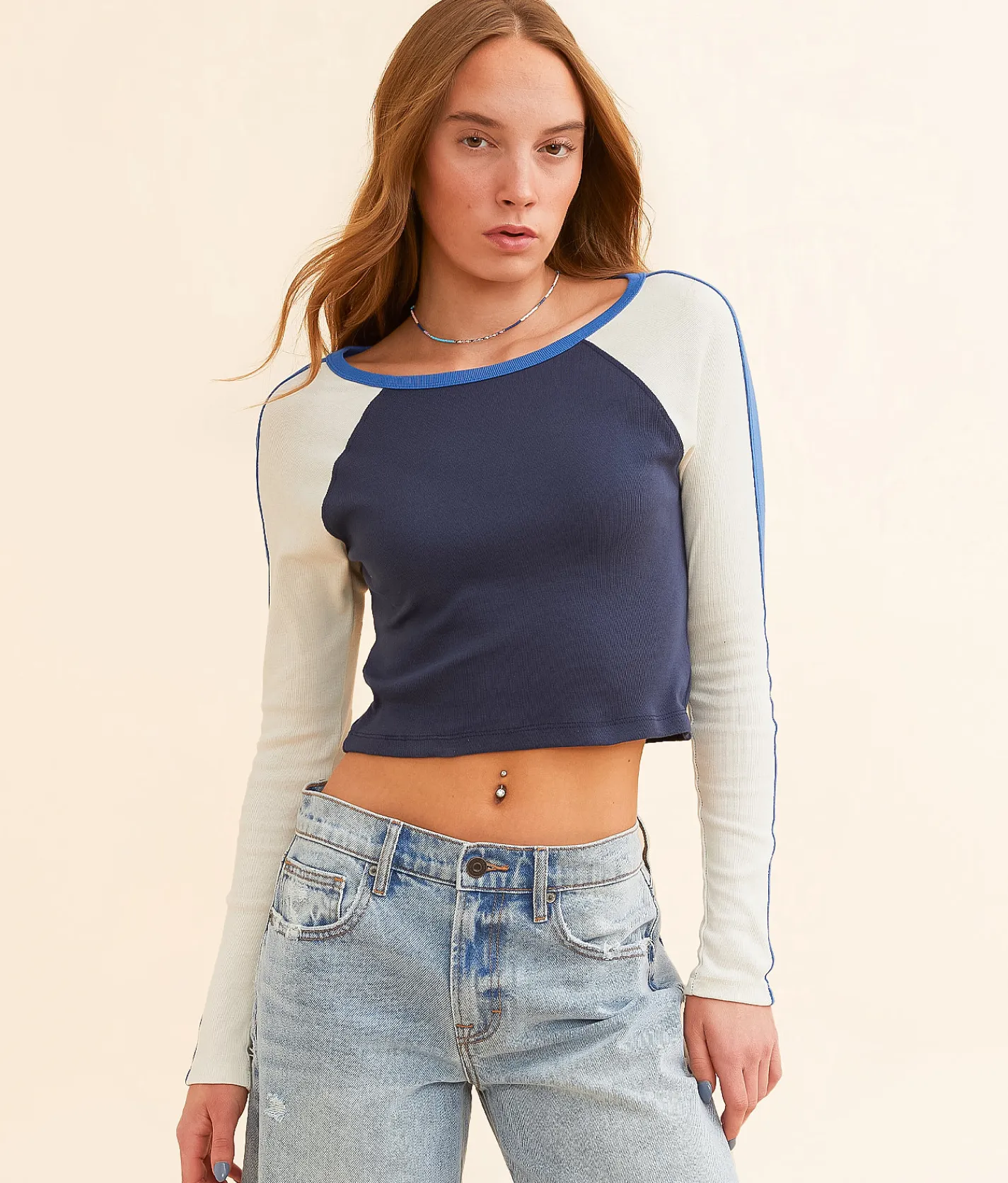 FITZ + EDDI Color Block Raglan Top Mood Indigo New