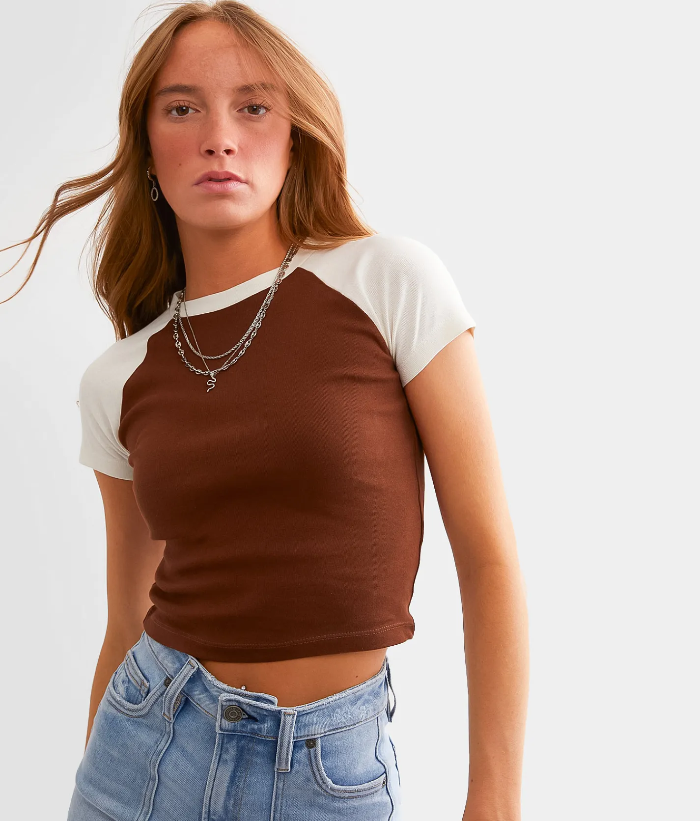 FITZ + EDDI Color Block Raglan T-Shirt Brown