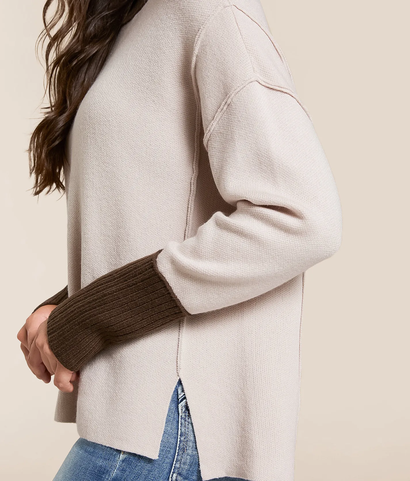 Hyfve Color Block Sweater L Taupe New