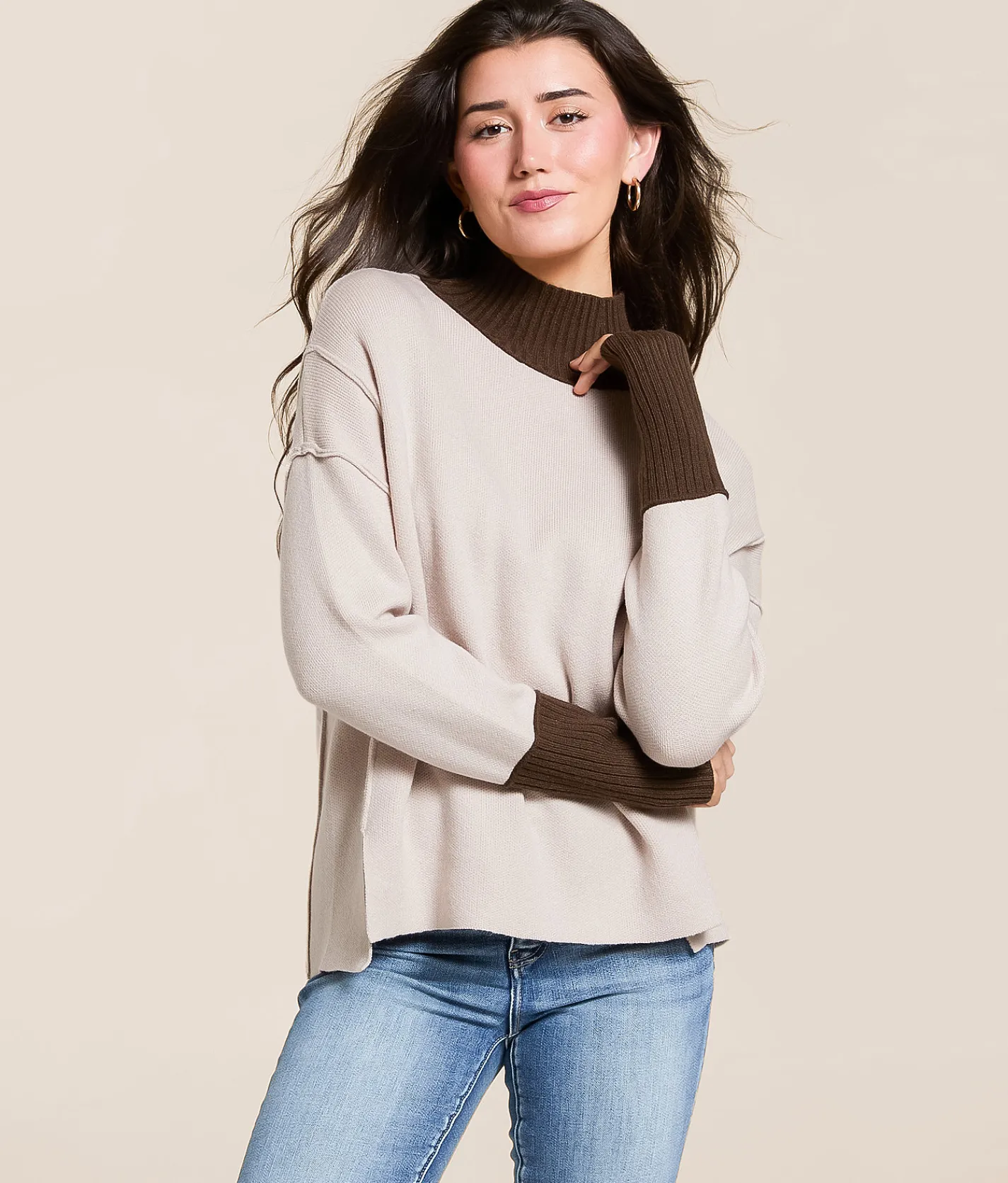 Hyfve Color Block Sweater L Taupe New