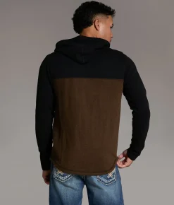 BKE Color Block Thermal Hoodie Brown Black Sale