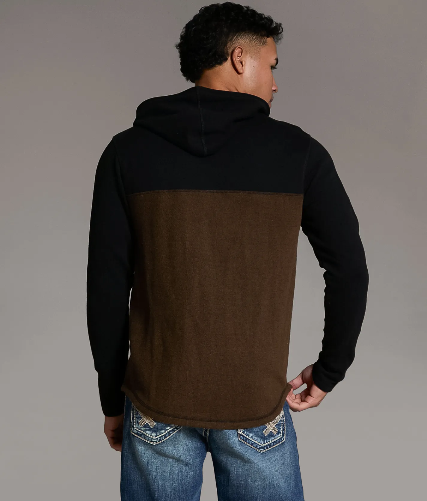 BKE Color Block Thermal Hoodie Brown Black Sale