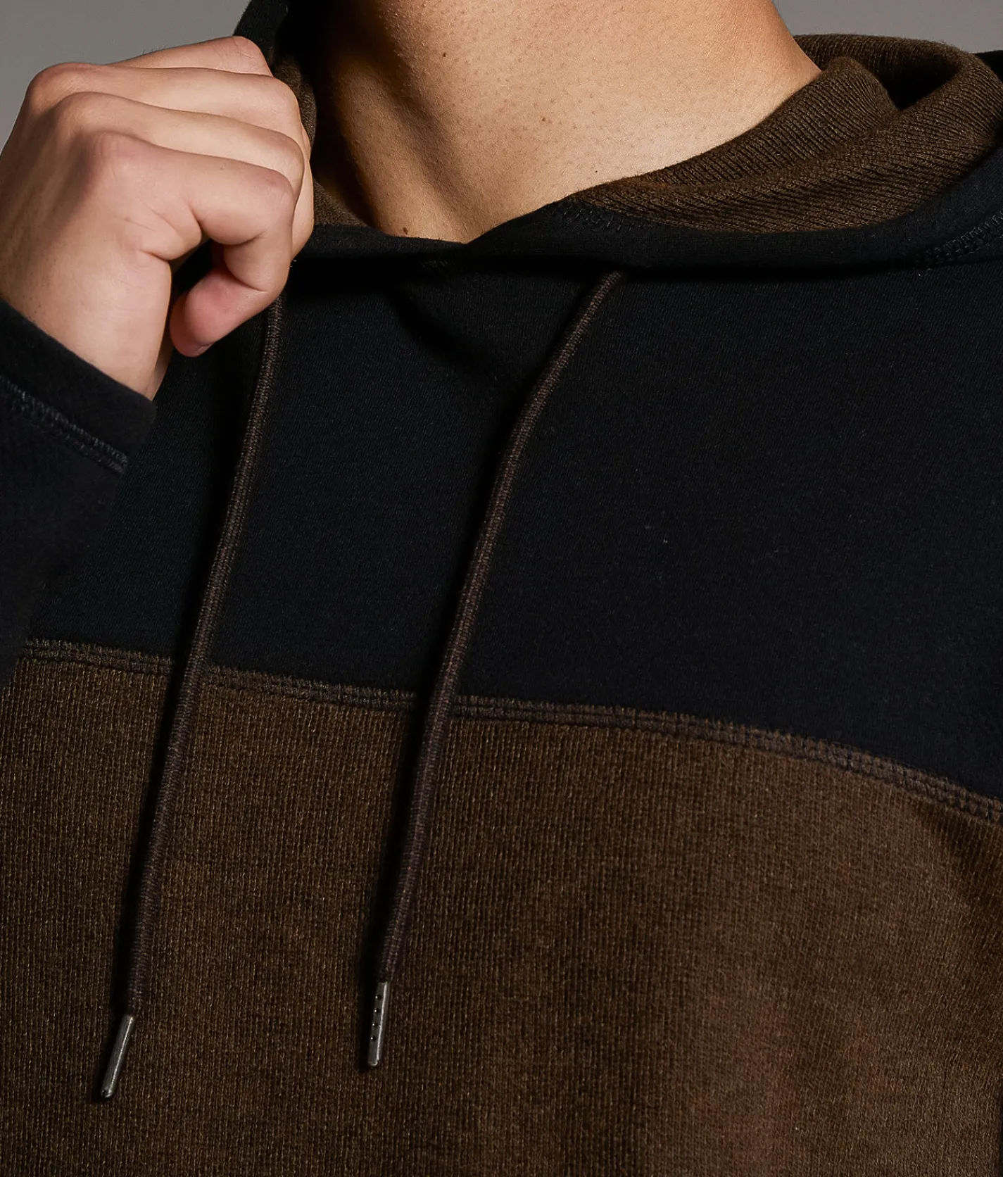 BKE Color Block Thermal Hoodie Brown Black Sale
