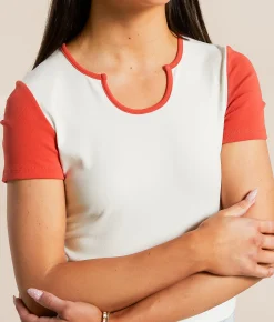 Tops | FITZ + EDDI Color Block T-Shirt Cream