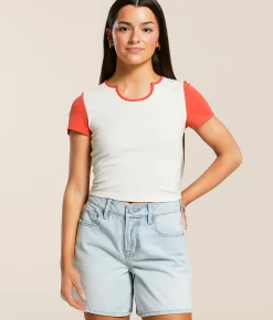 Tops | FITZ + EDDI Color Block T-Shirt Cream