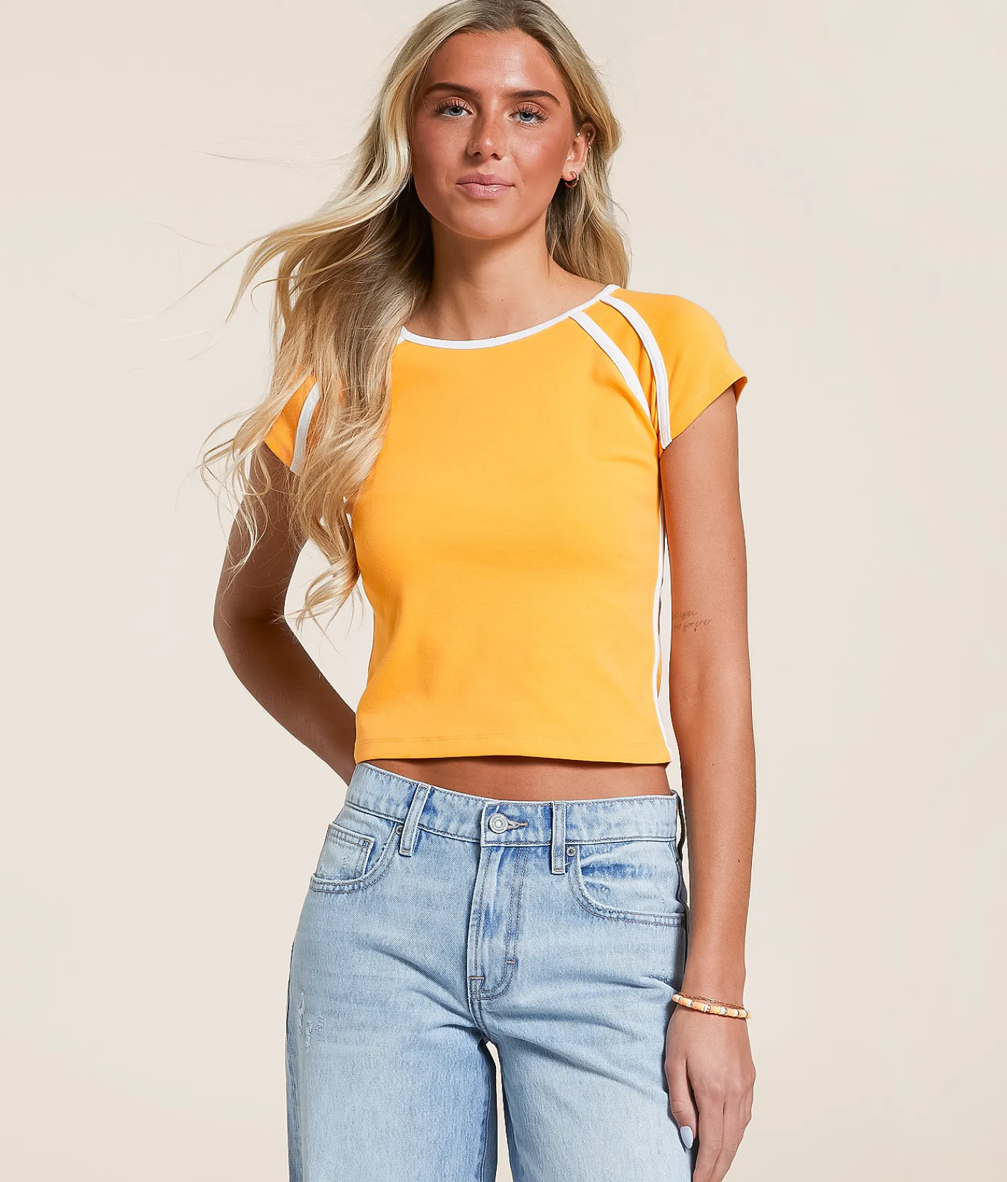 Tops | FITZ + EDDI Color Block T-Shirt Blazing Orange