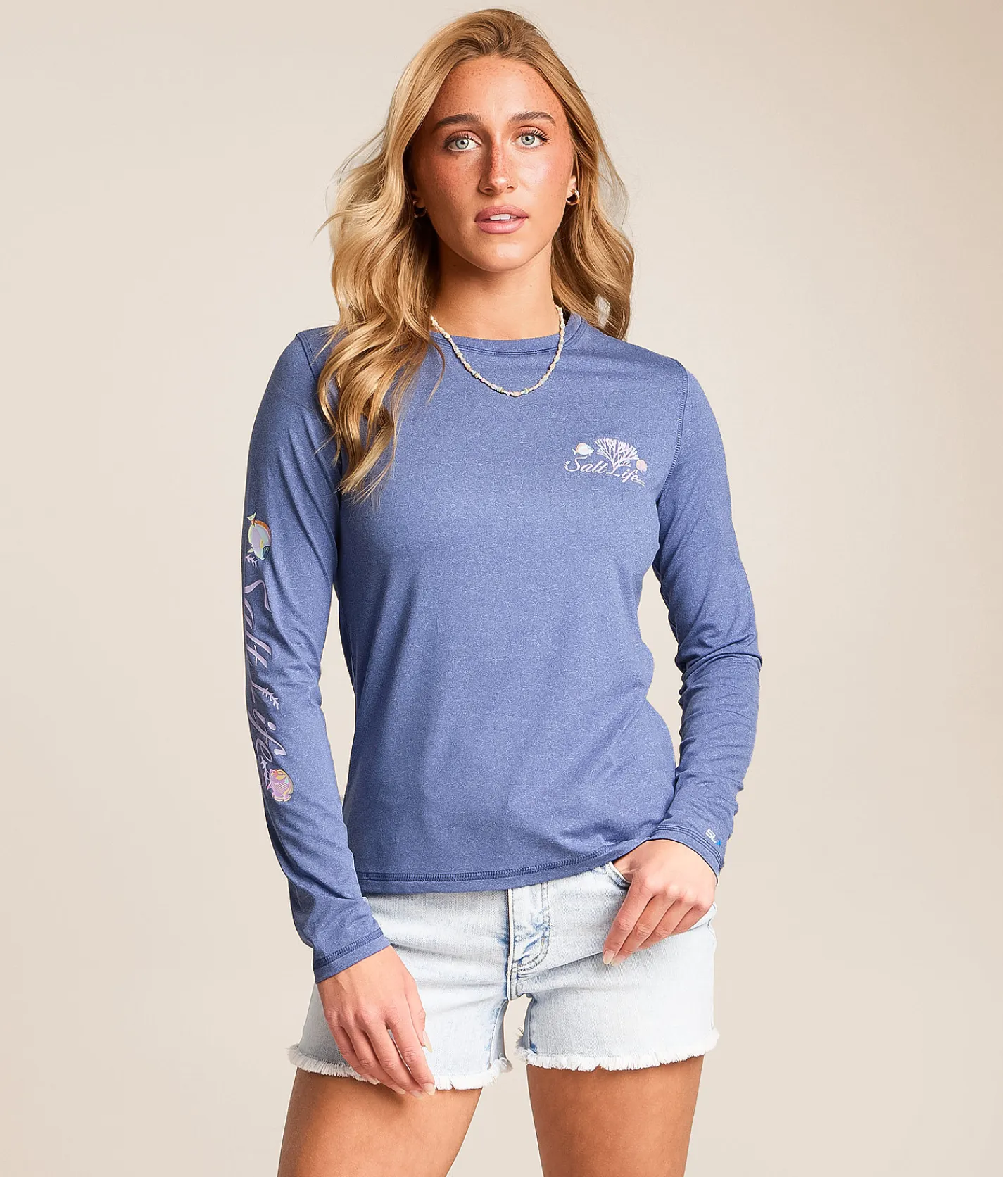 Salt Life Colorful Coral Reef Performance T-Shirt Indigo Heather New