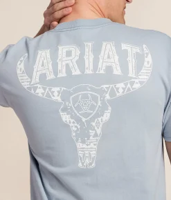 Tops|Graphic T-Shirts | Ariat Concrete Longhorn T-Shirt Arctic Blue