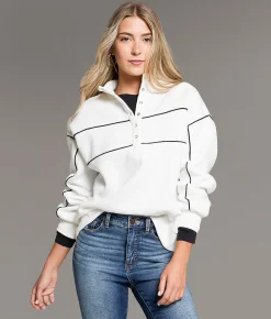 Tops | BKE Contrast Piping Half Snap Pullover Dark Forest
