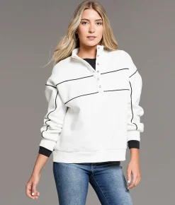 Tops | BKE Contrast Piping Half Snap Pullover Dark Forest