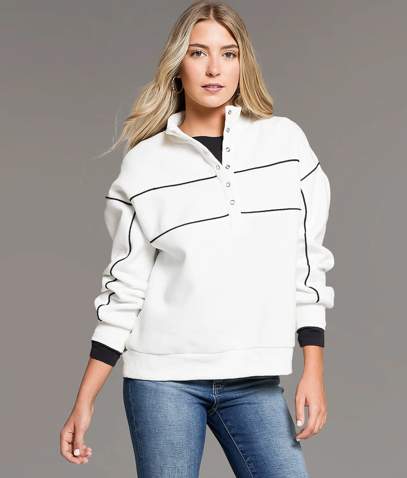 Tops | BKE Contrast Piping Half Snap Pullover Dark Forest