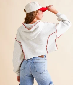 Tops | FITZ + EDDI Contrast Seam Cropped Hoodie Heather Grey