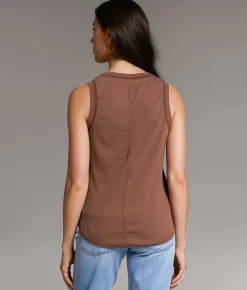 Tops | BKE Contrast Stitch Henley Tank Top Nutmeg