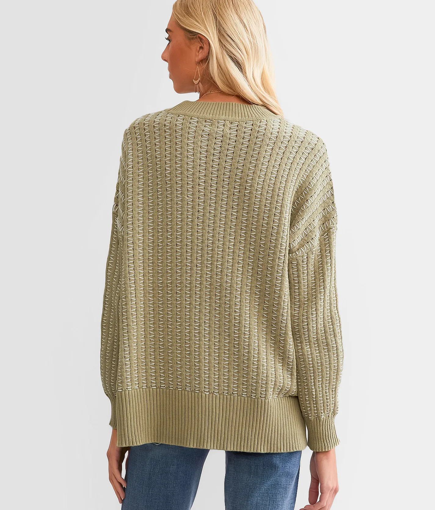 BKE Contrast Stitch Sweater Apple Butter Outlet