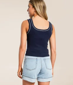 Blu Pepper Contrast Stitch Tank Top Navy Sale
