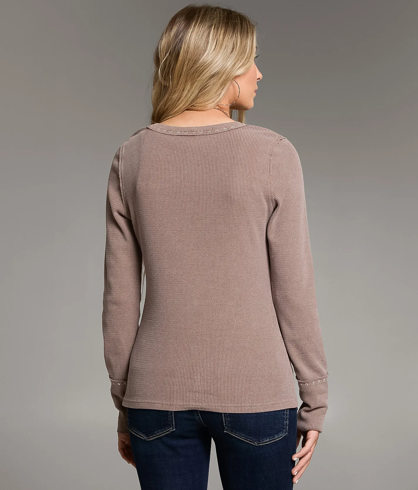 BKE Contrast Stitch Thermal Henley Peppercorn Discount