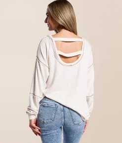 Daytrip Contrast Stitch Top Cream Discount