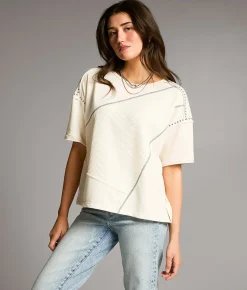 Tops | BKE Contrast Stitch Top Cream