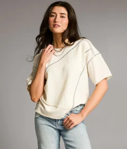 Tops | BKE Contrast Stitch Top Cream