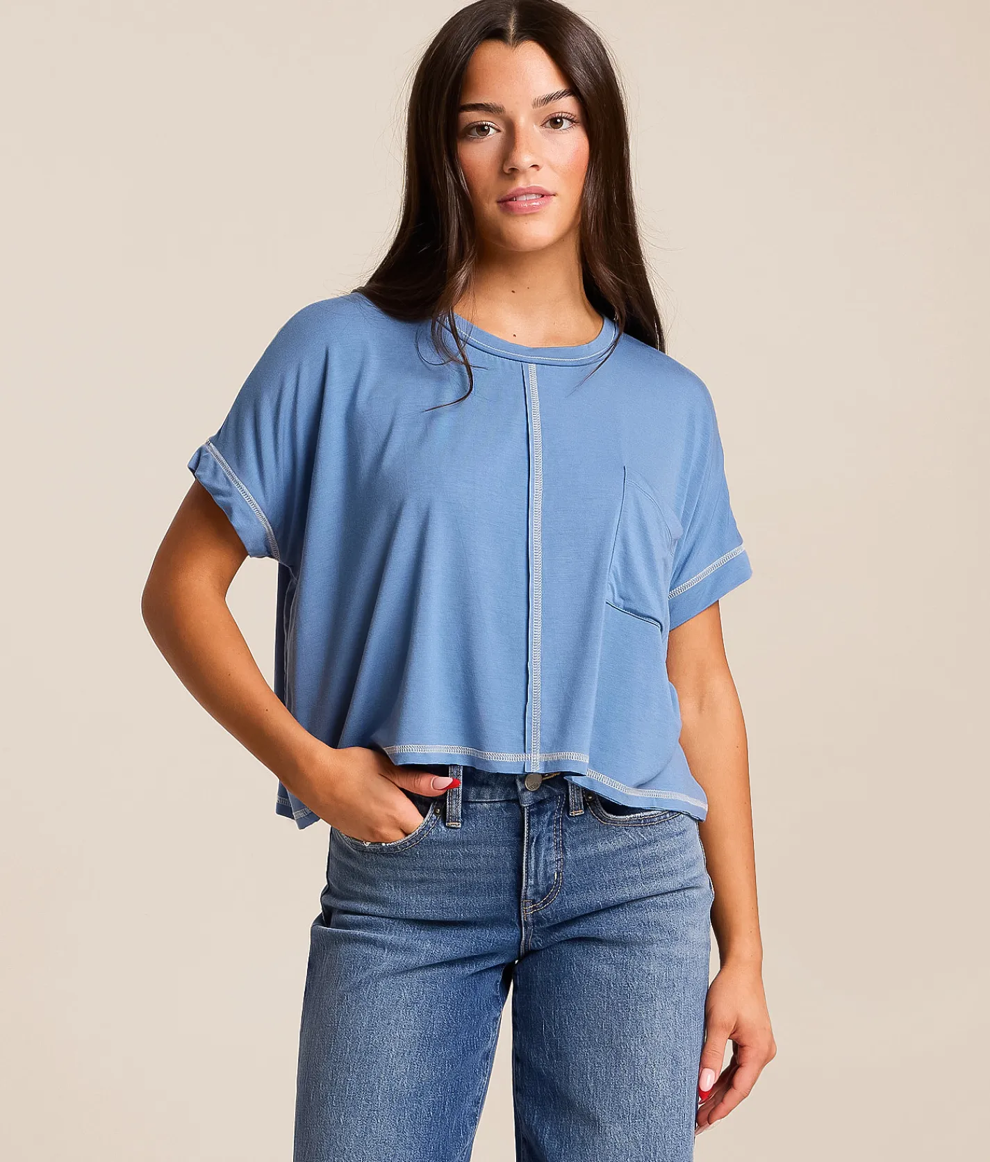 FITZ + EDDI Contrast Stitch T-Shirt Quiet Harbor Online