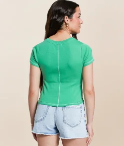 Tops | FITZ + EDDI Contrast Stitch T-Shirt Green Spruce