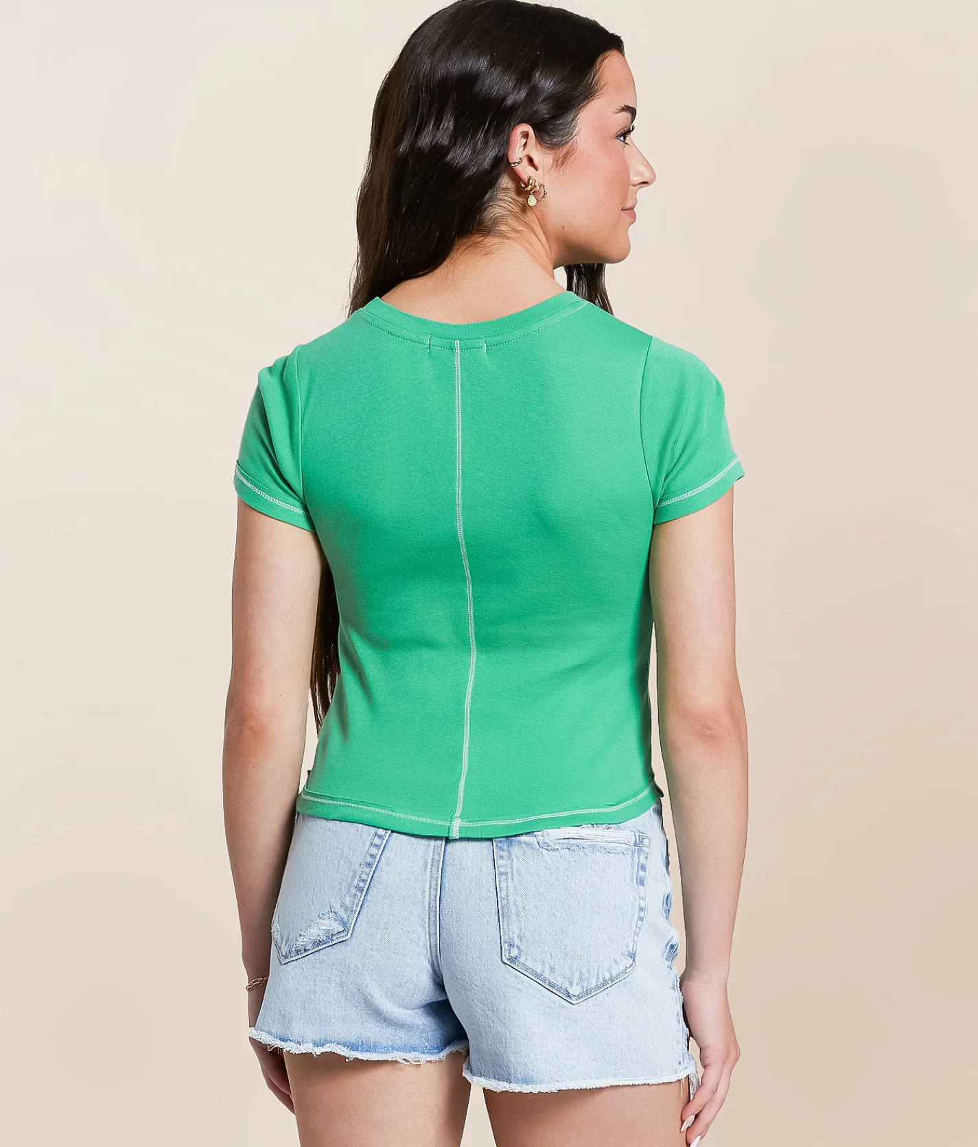 Tops | FITZ + EDDI Contrast Stitch T-Shirt Green Spruce