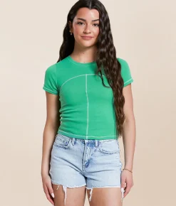 Tops | FITZ + EDDI Contrast Stitch T-Shirt Green Spruce
