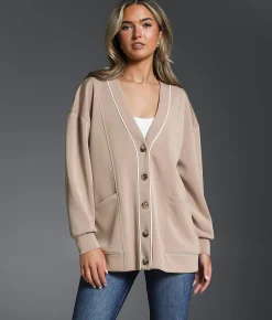 Buckle Black Contrast Trim Cardigan Cobblestone Best