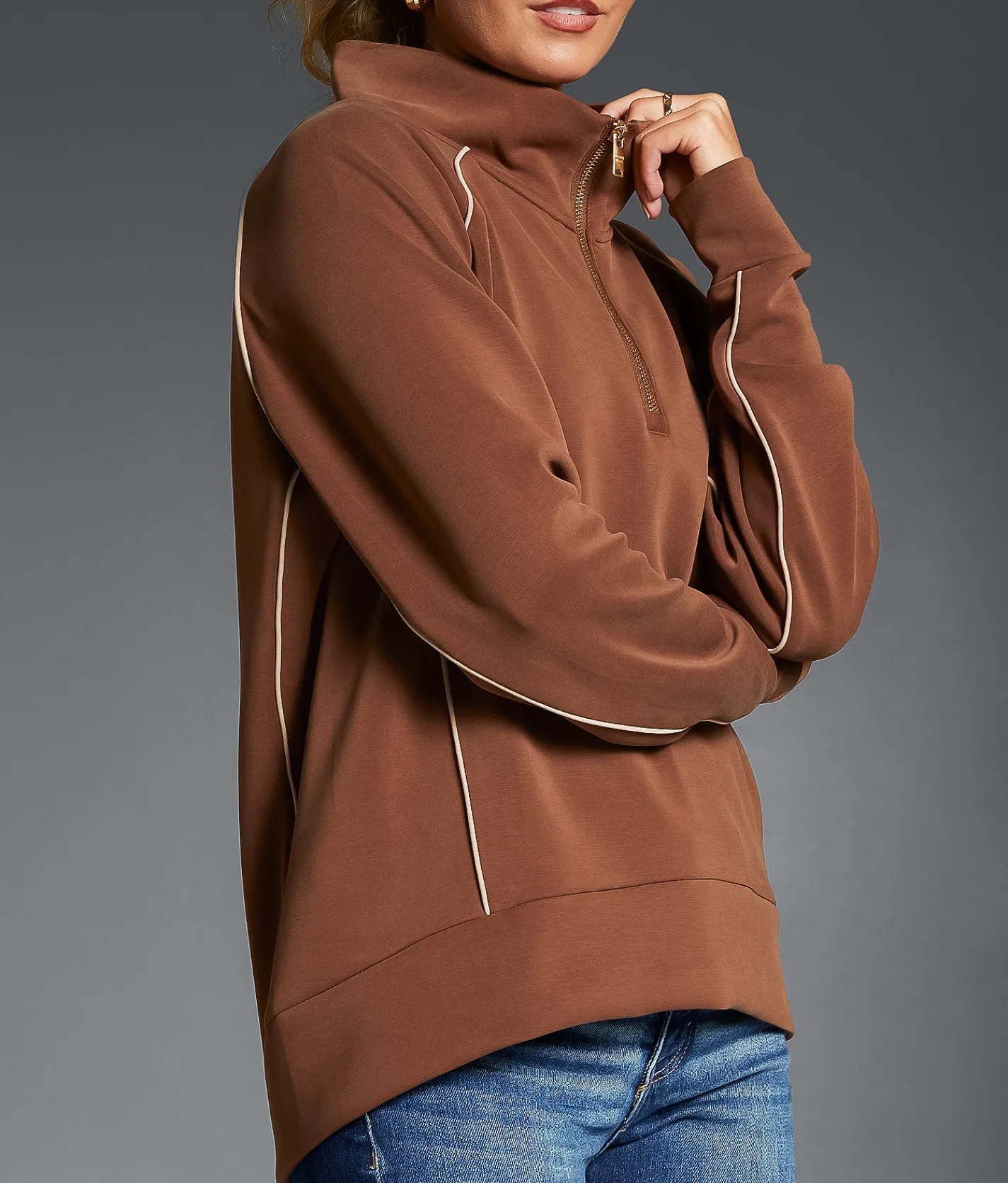 Buckle Black Contrast Trim Pullover Olive Night Sale
