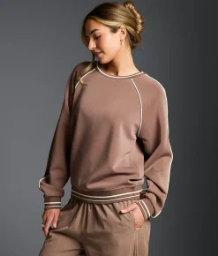 Tops | Buckle Black Contrast Trim Pullover Deep Taupe