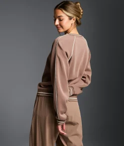 Tops | Buckle Black Contrast Trim Pullover Deep Taupe