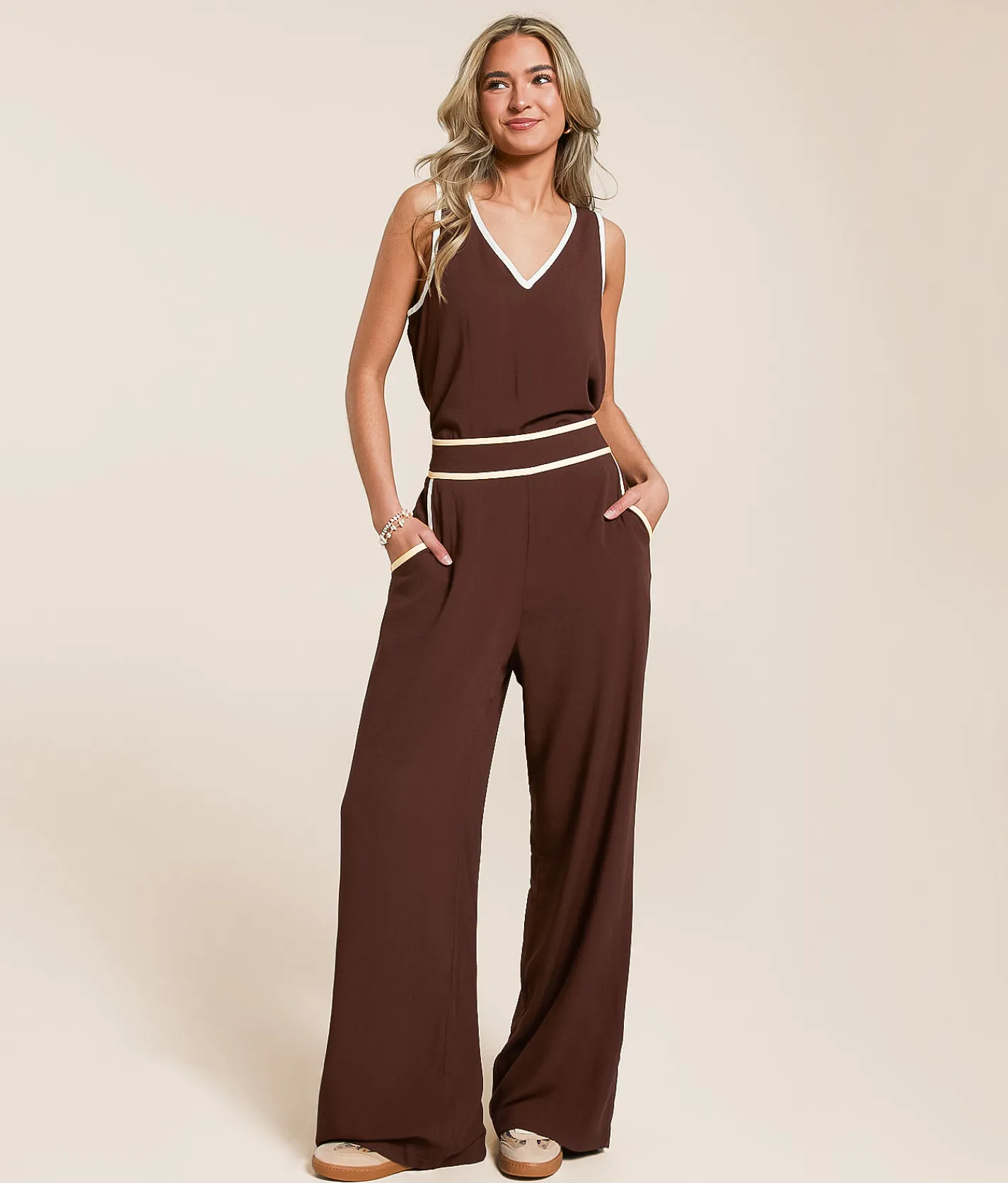 Blu Pepper Contrast Trim Tank Top Puce Cream Best
