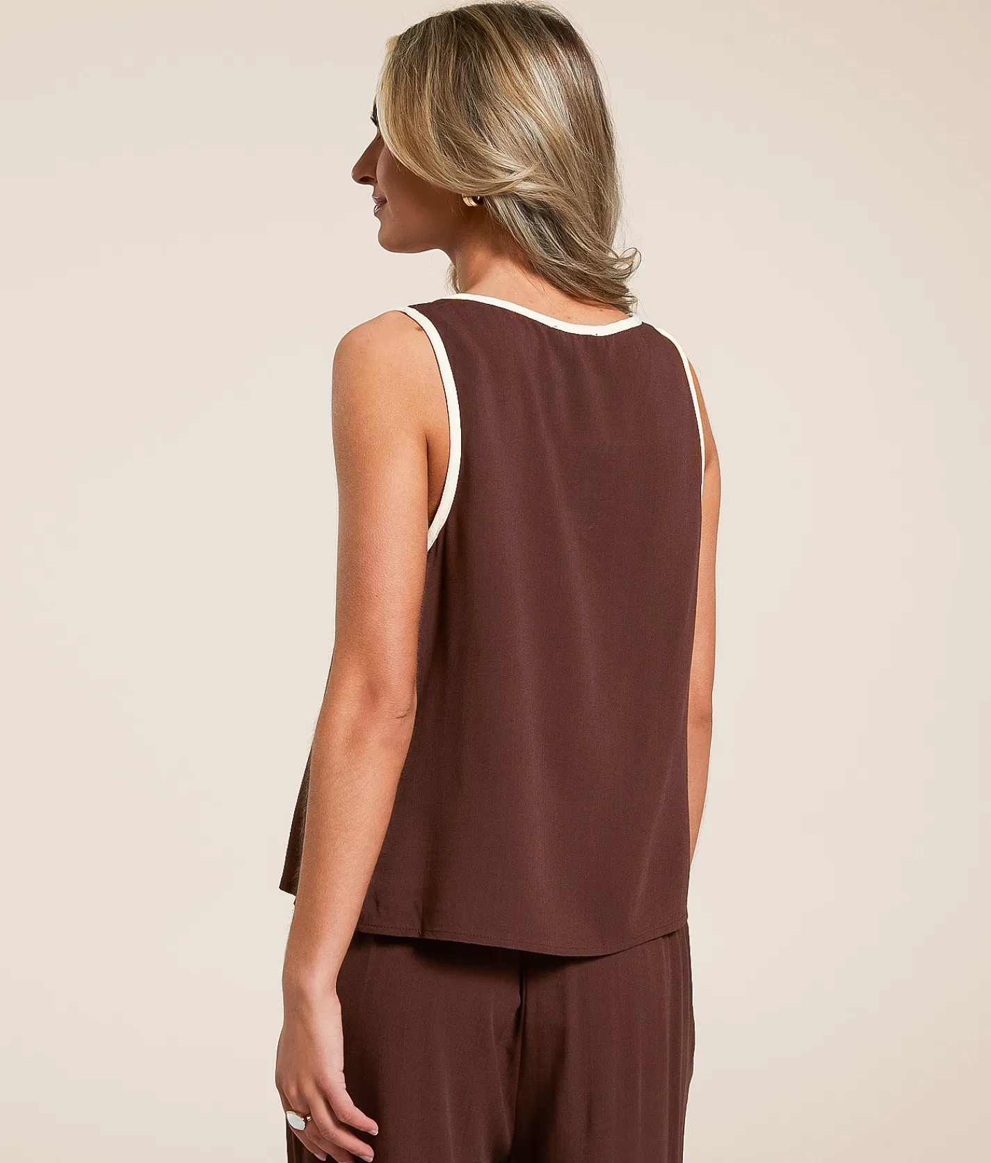 Blu Pepper Contrast Trim Tank Top Puce Cream Best