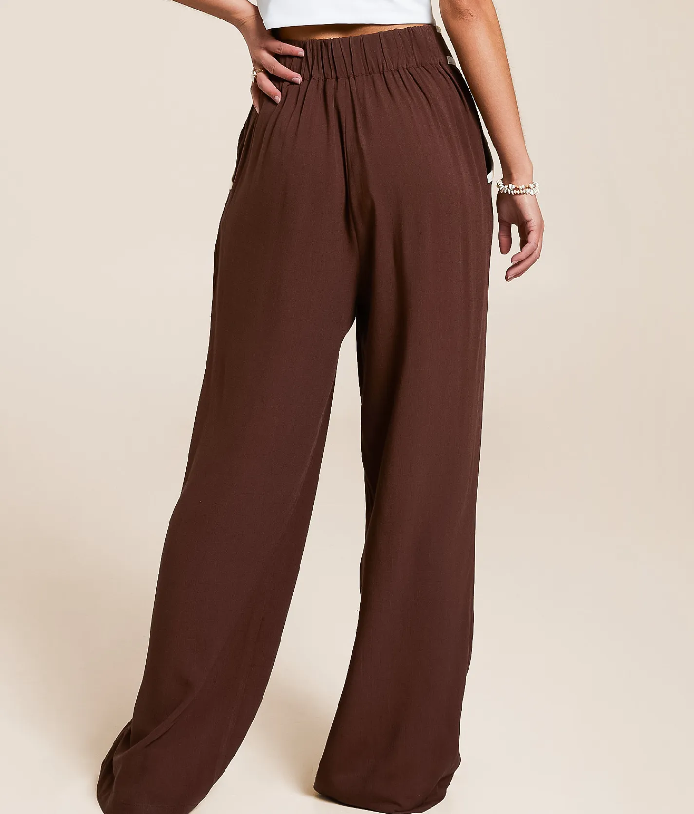 Bottoms | Blu Pepper Contrast Trim Wide Leg Trouser Pant Puce Cream