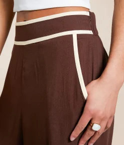 Bottoms | Blu Pepper Contrast Trim Wide Leg Trouser Pant Puce Cream