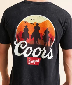Graphic T-Shirts | Changes Coors Banquet Cowboy Circle Lock T-Shirt Black Mineral Wash