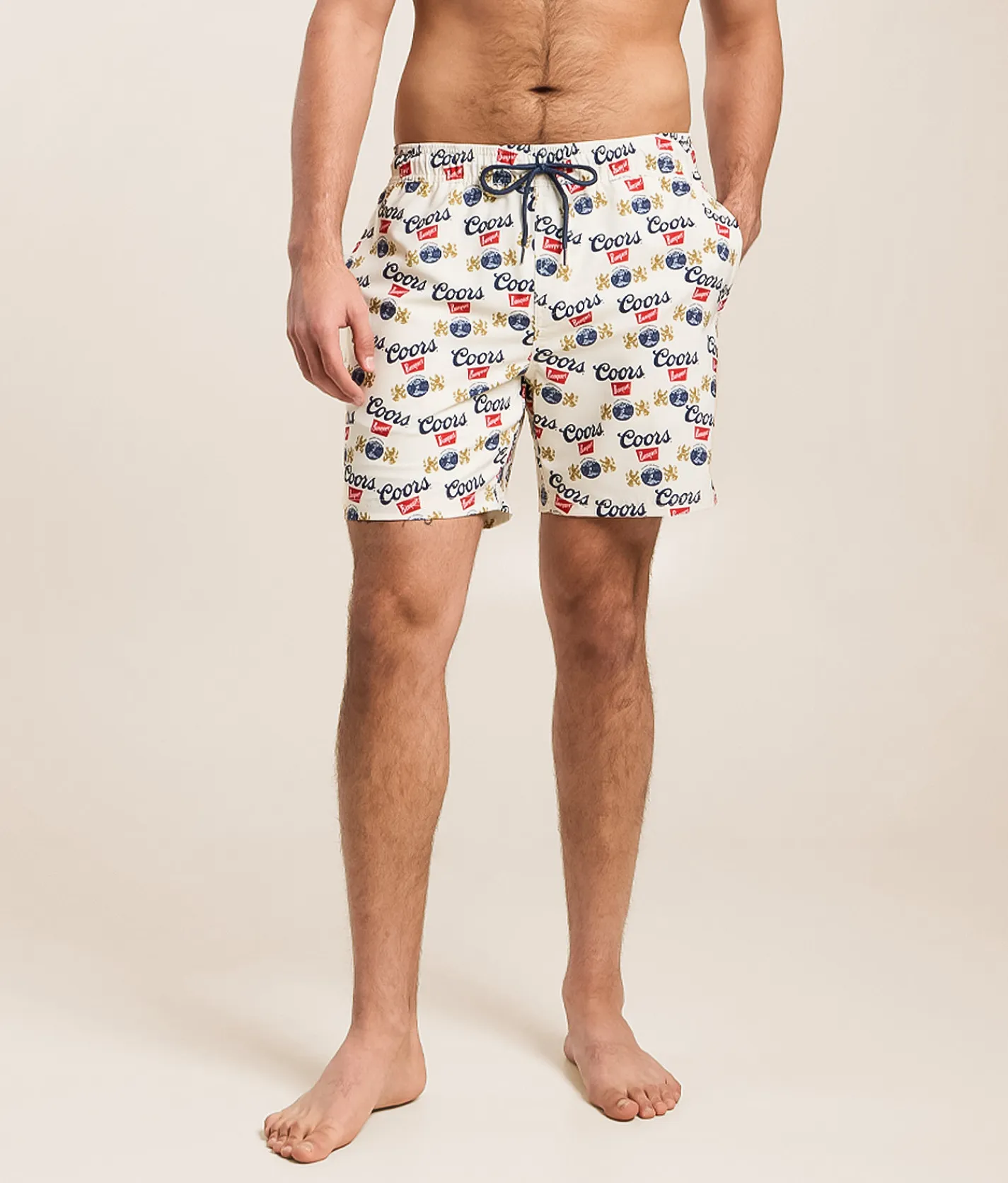 Bottoms|Swimwear | Valor Coors Banquet Seal Stretch Swim Trunks White Asparagus