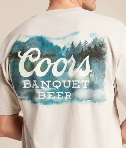 tee luv Coors Banquet Watercolor Landscape T-Shirt Stone Discount