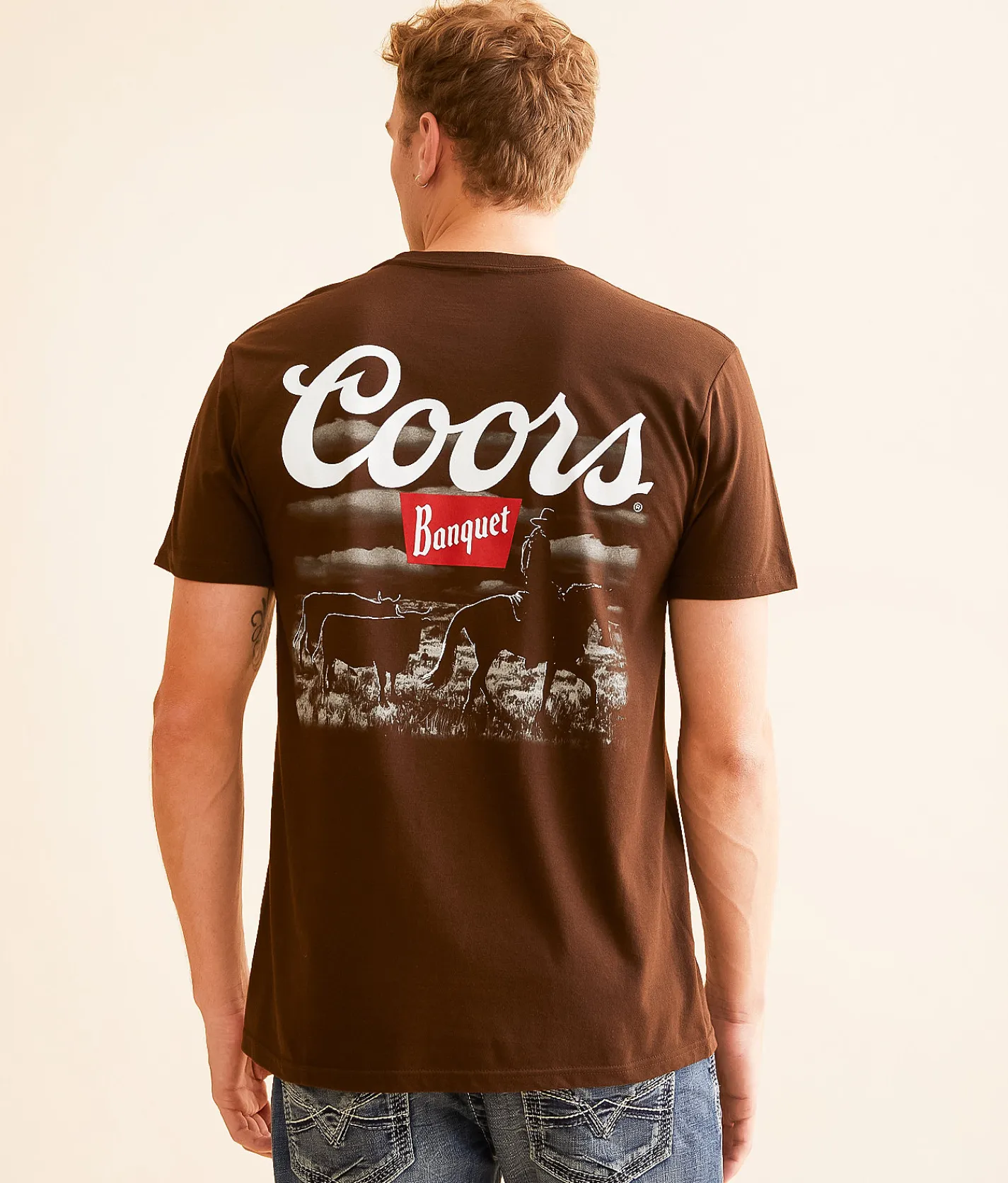 Changes Coors Cattle & Cowboy T-Shirt Dark Brown New