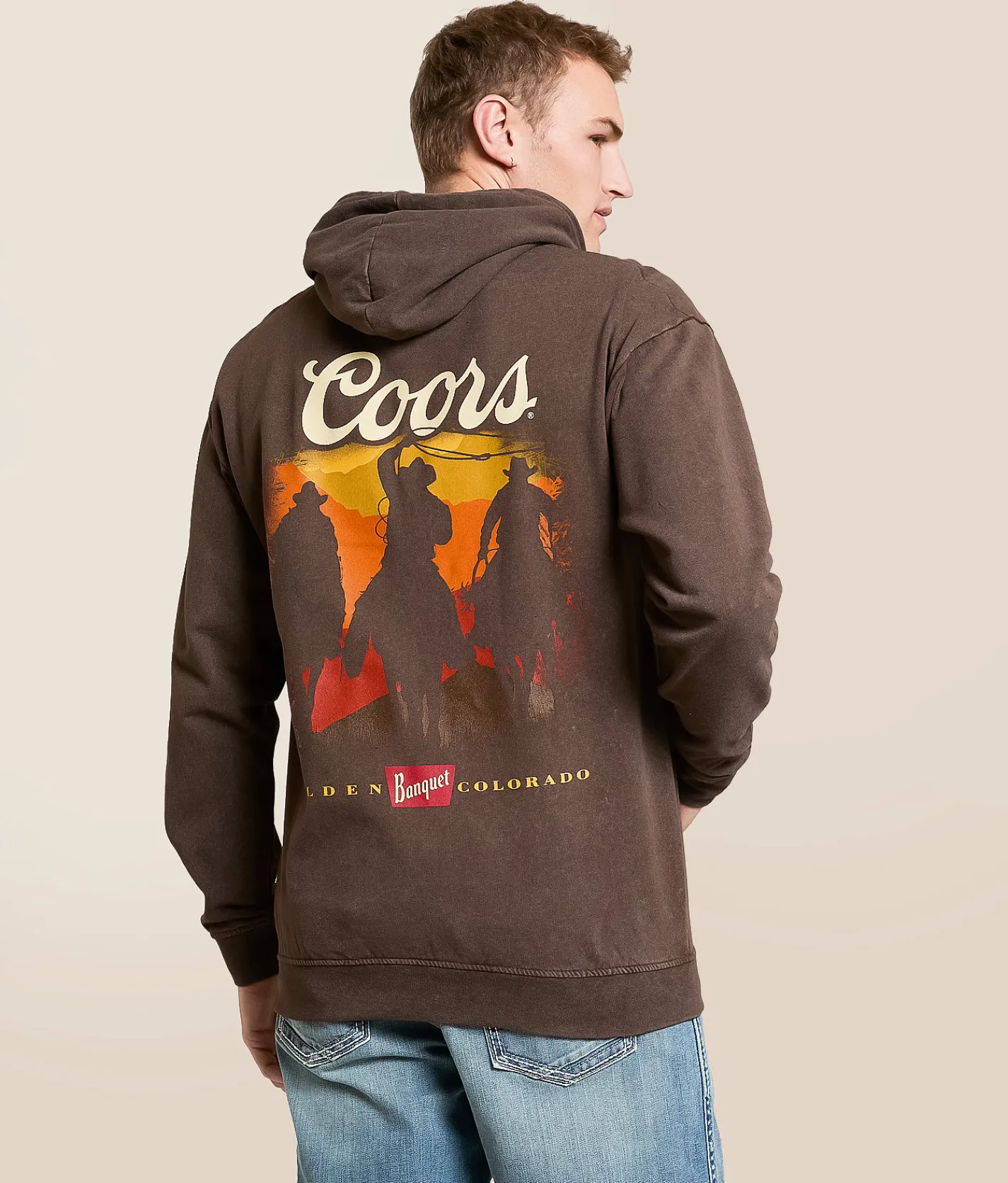 Changes Coors Cowboys Hooded Sweatshirt Brown Mineral Wash Clearance
