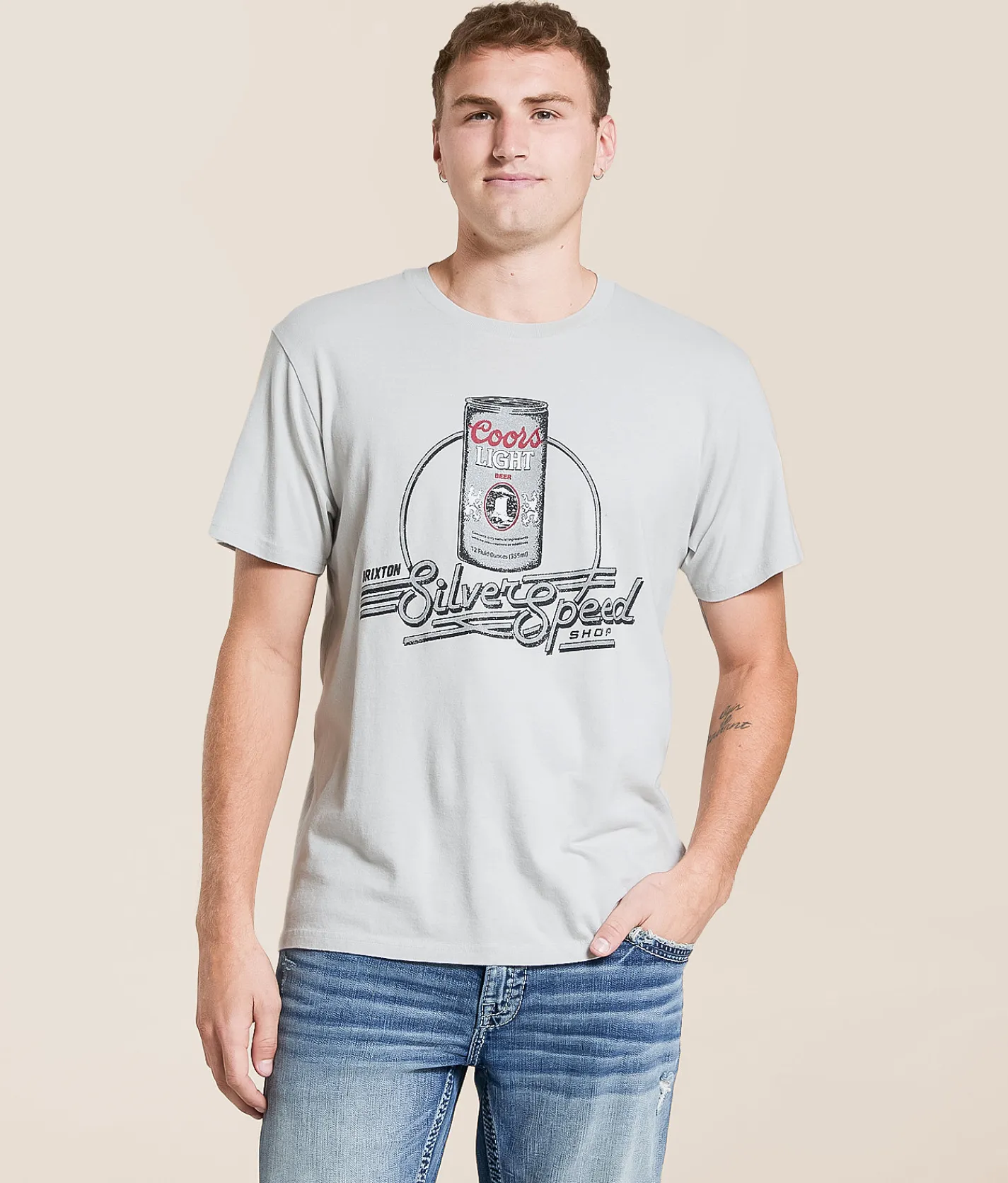 Brixton Coors Light Caster T-Shirt Silver New