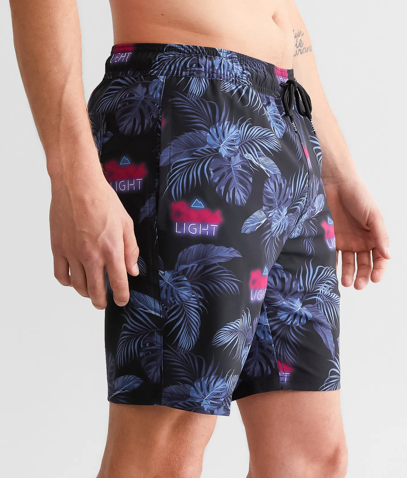 Valor Coors Light® Fronds Stretch Swim Trunks Black