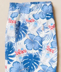 Bottoms|Swimwear | Valor Coors Light Tropical Stretch Swim Trunks Egret