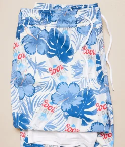 Bottoms|Swimwear | Valor Coors Light Tropical Stretch Swim Trunks Egret