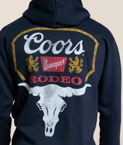 tee luv Coors Longhorn Skull Hooded Sweatshirt Navy Clearance