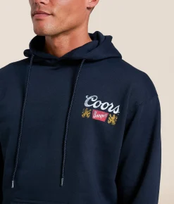 tee luv Coors Longhorn Skull Hooded Sweatshirt Navy Clearance