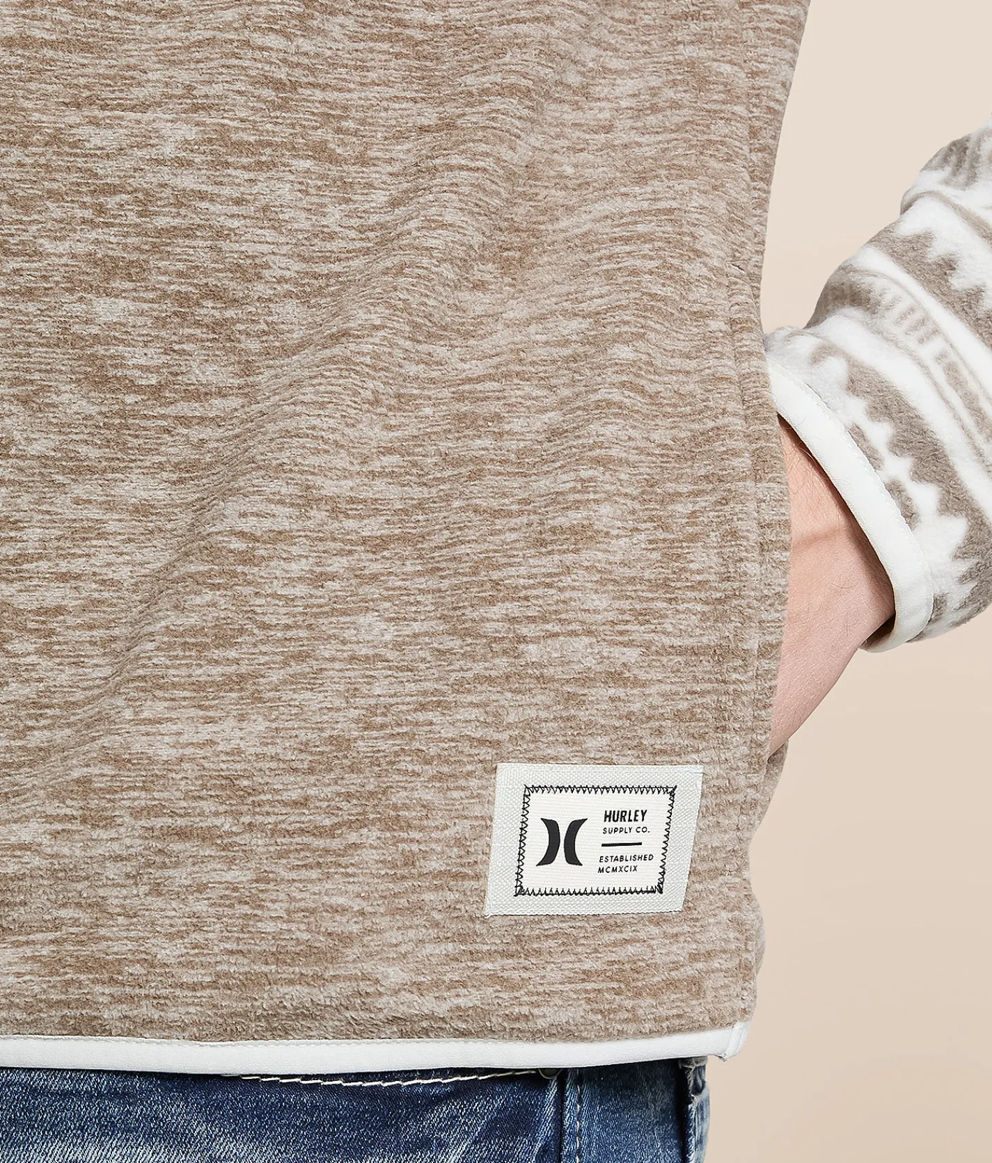 Hurley Cordoba Blocked Fleece Pullover Silver Birch Morel Clearance