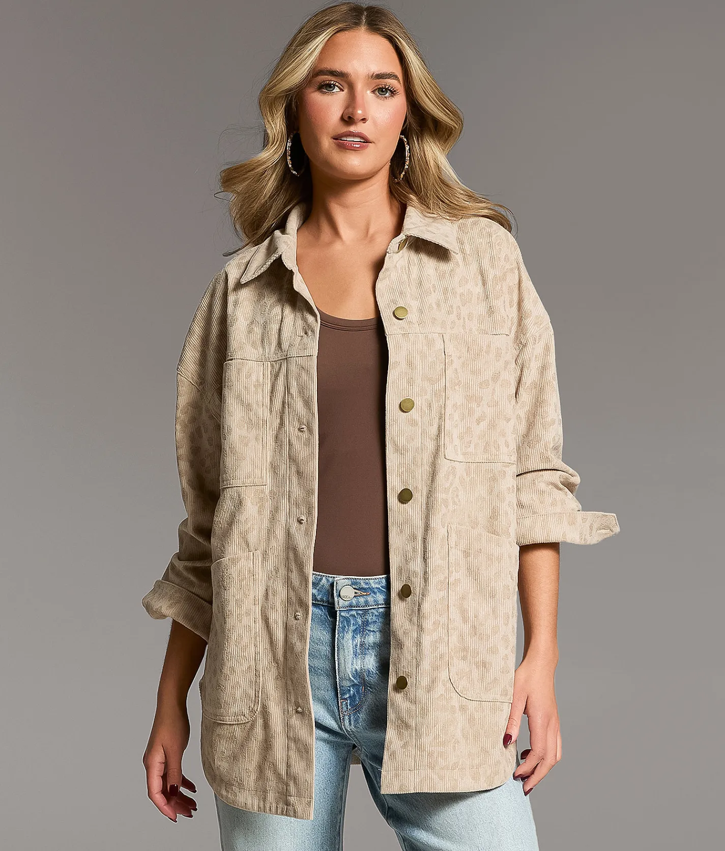 BKE Corduroy Cheetah Shacket Cheetah Print Online