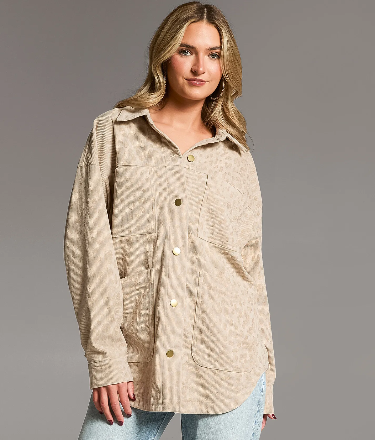 BKE Corduroy Cheetah Shacket Cheetah Print Online